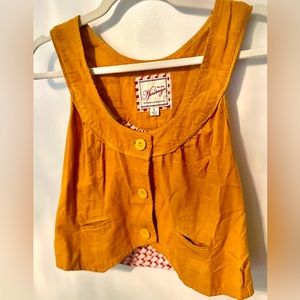 Mustard Yellow Corduroy Vest w Front Pockets, Large Buttons, Multicolored Back